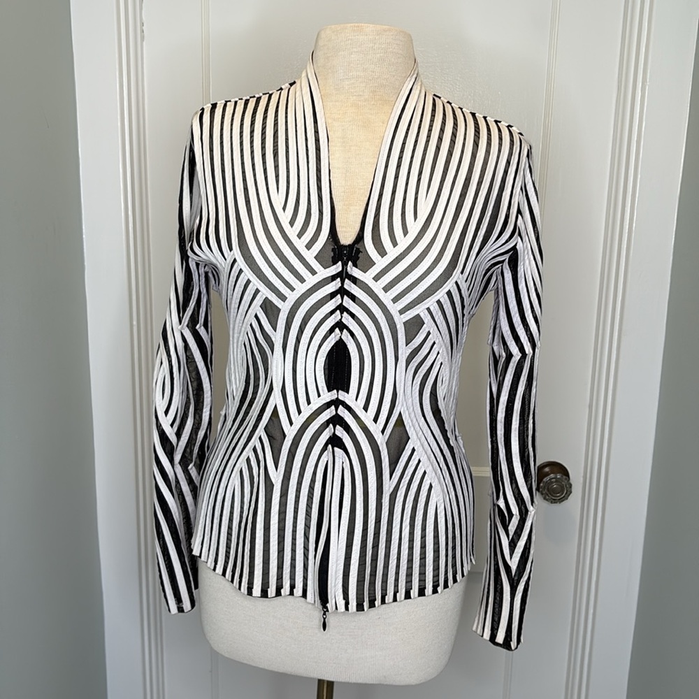 Unique Vintage Black sheer & White Line Jacket by Obstinee Size 10